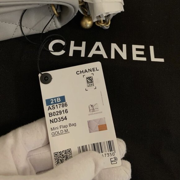 Chanel 21B Classic Mini Square Pearl Crush Lambskin Quilted Flap Bag, Gray, NIB - Picture 16 of 16